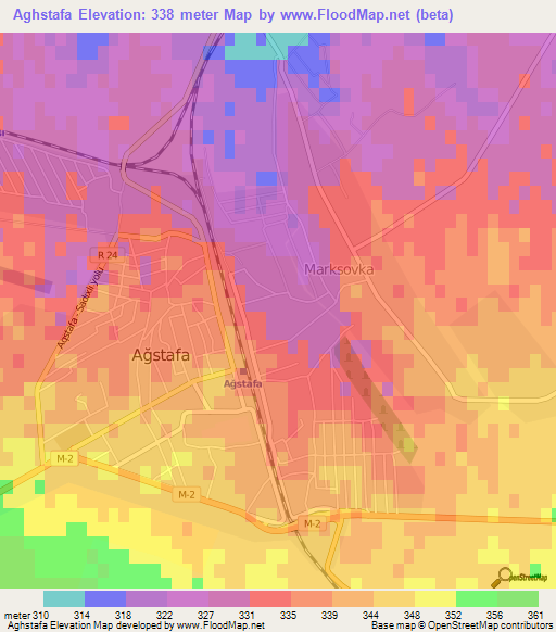 Aghstafa,Azerbaijan Elevation Map