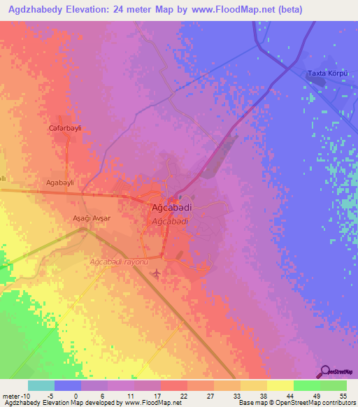 Agdzhabedy,Azerbaijan Elevation Map