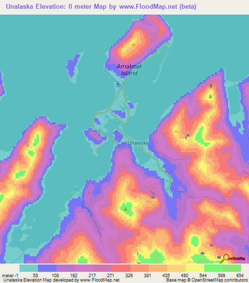 Unalaska,US Elevation Map