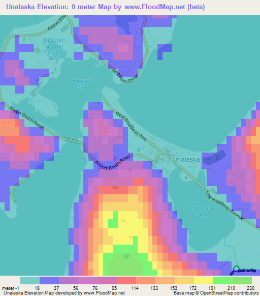 Unalaska,US Elevation Map