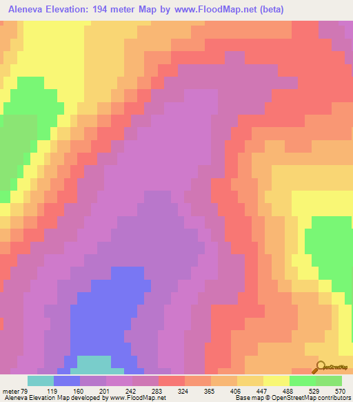 Aleneva,US Elevation Map