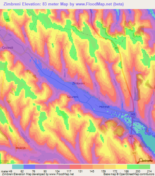 Zimbreni,Moldova Elevation Map