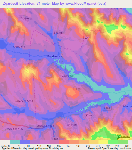 Zgardesti,Moldova Elevation Map