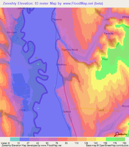 Zereshty,Moldova Elevation Map