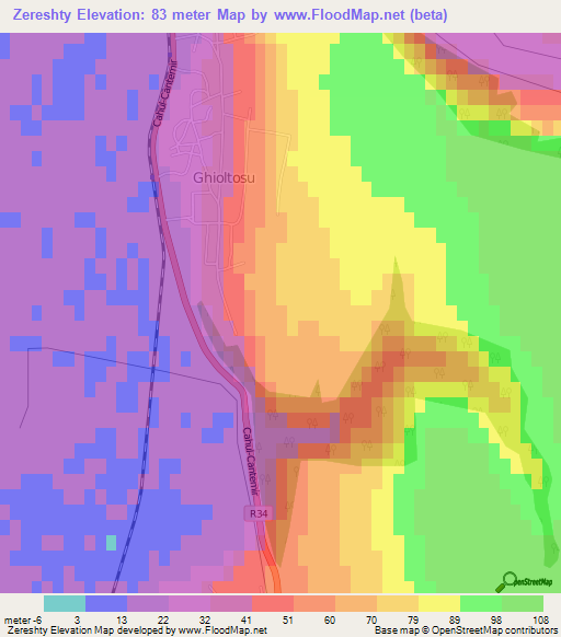 Zereshty,Moldova Elevation Map