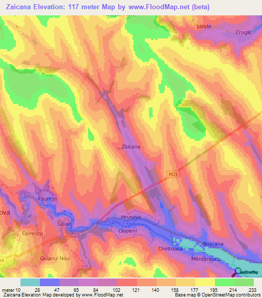 Zaicana,Moldova Elevation Map