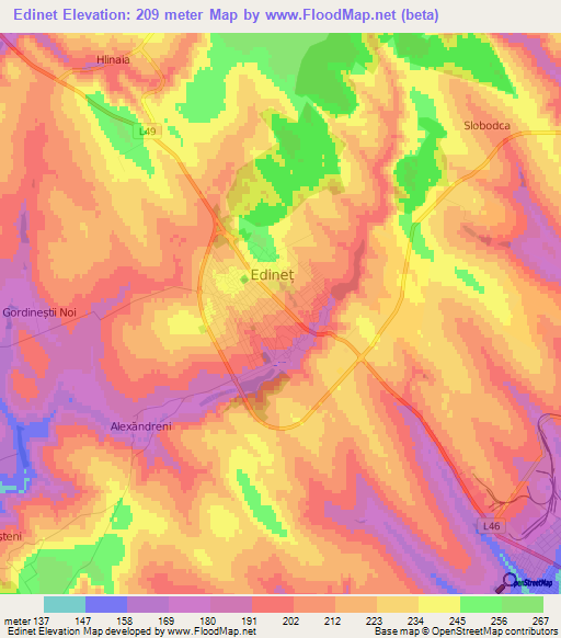 Edinet,Moldova Elevation Map