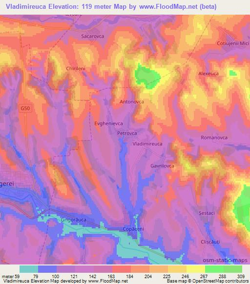 Vladimireuca,Moldova Elevation Map