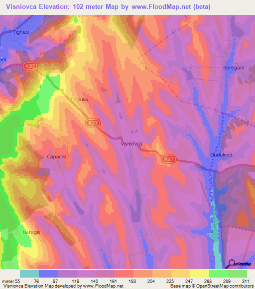 Visniovca,Moldova Elevation Map