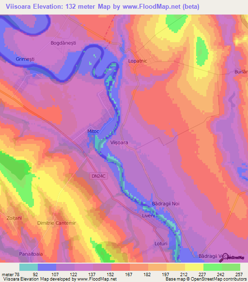 Viisoara,Moldova Elevation Map