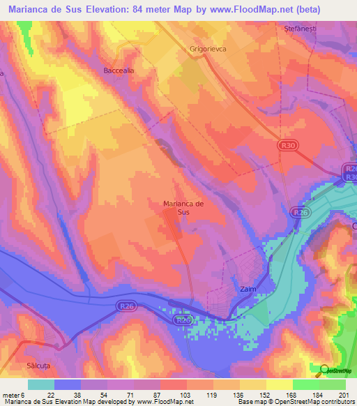 Marianca de Sus,Moldova Elevation Map