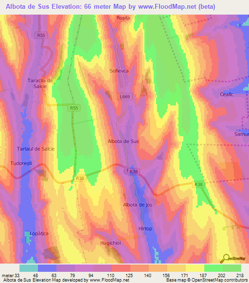 Albota de Sus,Moldova Elevation Map