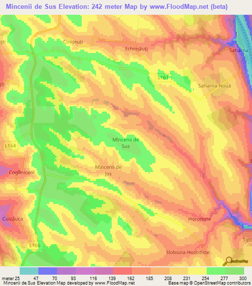 Mincenii de Sus,Moldova Elevation Map