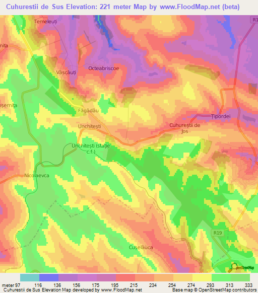 Cuhurestii de Sus,Moldova Elevation Map