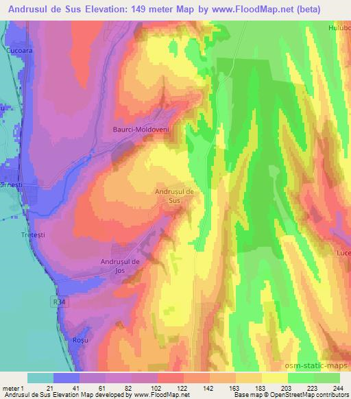 Andrusul de Sus,Moldova Elevation Map