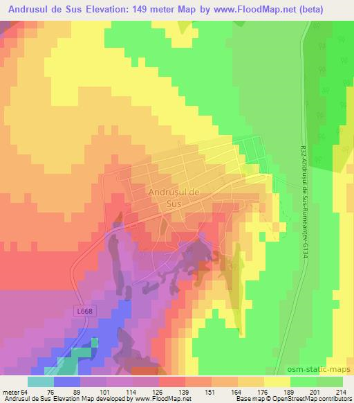 Andrusul de Sus,Moldova Elevation Map