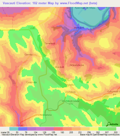 Vascauti,Moldova Elevation Map