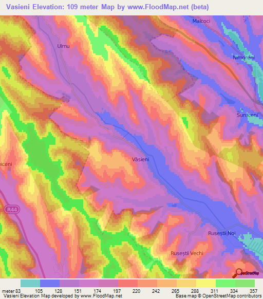 Vasieni,Moldova Elevation Map