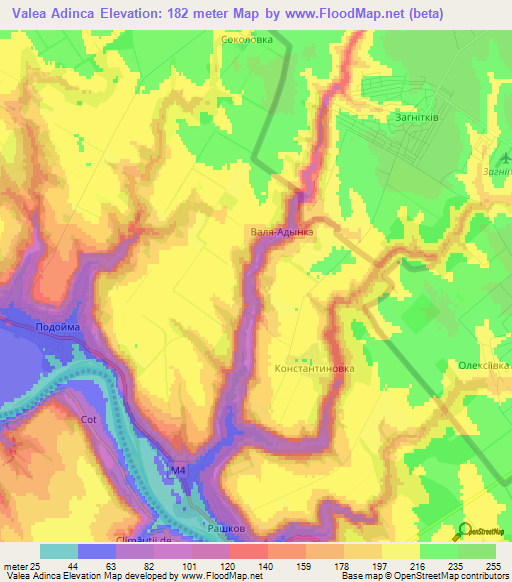 Valea Adinca,Moldova Elevation Map