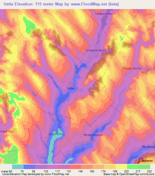 Ustia,Moldova Elevation Map