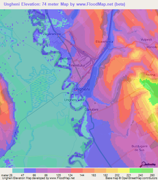 Ungheni,Moldova Elevation Map