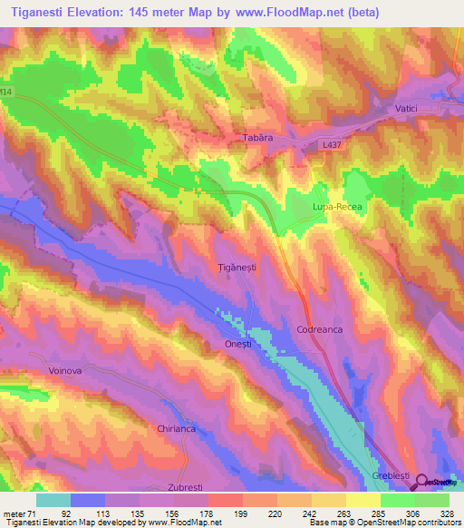 Tiganesti,Moldova Elevation Map