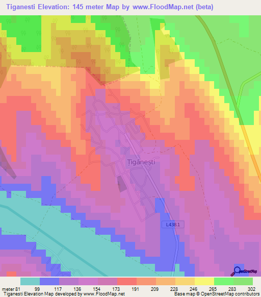 Tiganesti,Moldova Elevation Map