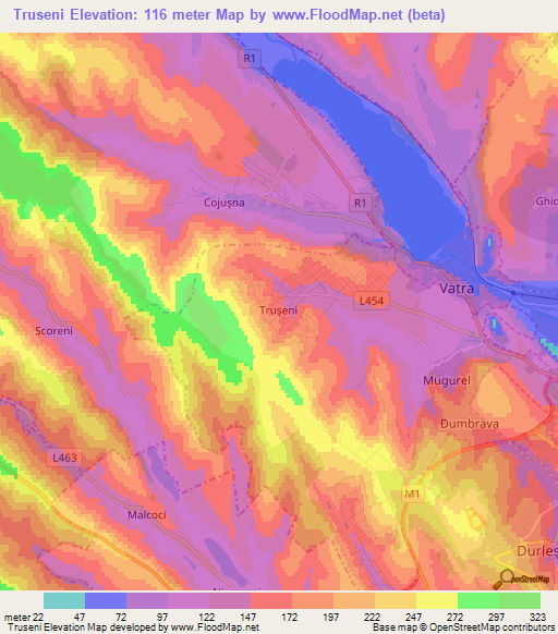 Truseni,Moldova Elevation Map