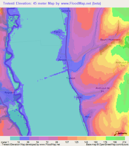 Tretesti,Moldova Elevation Map