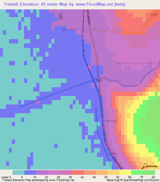 Tretesti,Moldova Elevation Map