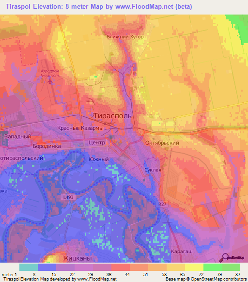 Tiraspol,Moldova Elevation Map