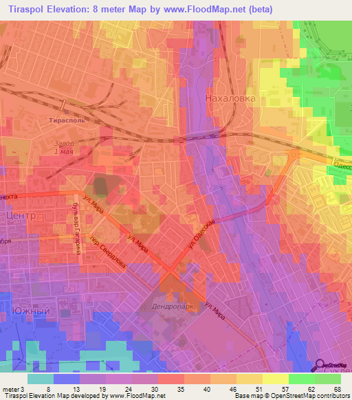 Tiraspol,Moldova Elevation Map