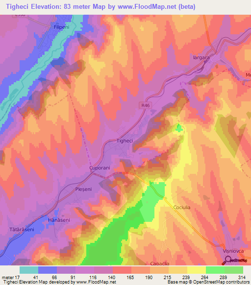 Tigheci,Moldova Elevation Map