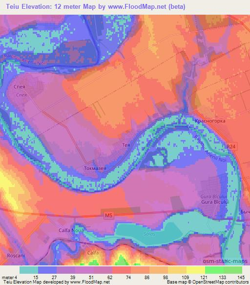 Teiu,Moldova Elevation Map