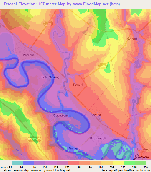 Tetcani,Moldova Elevation Map