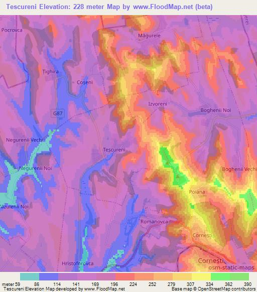 Tescureni,Moldova Elevation Map