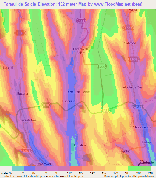 Tartaul de Salcie,Moldova Elevation Map