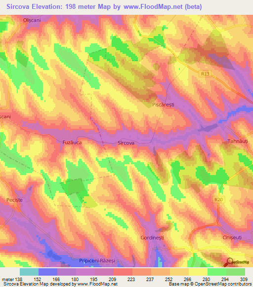 Sircova,Moldova Elevation Map