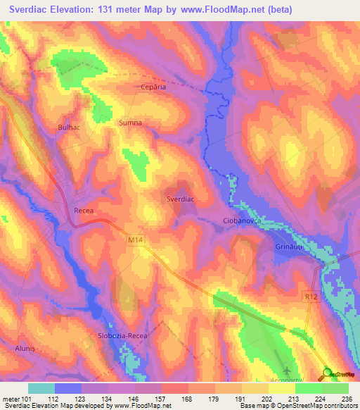 Sverdiac,Moldova Elevation Map