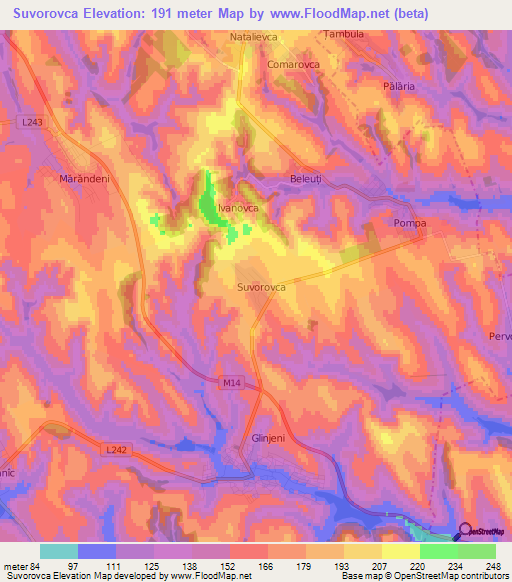 Suvorovca,Moldova Elevation Map