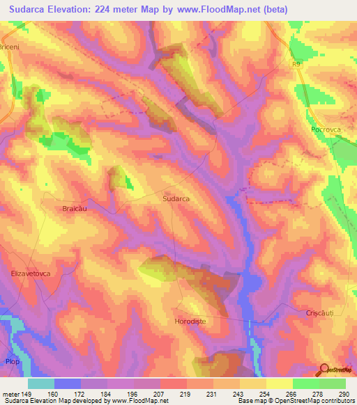 Sudarca,Moldova Elevation Map