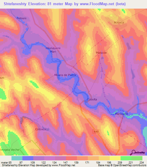 Shtefaneshty,Moldova Elevation Map