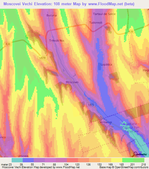 Moscovei Vechi,Moldova Elevation Map