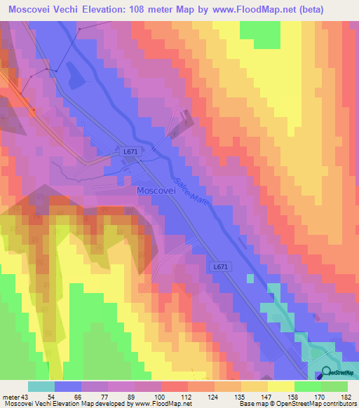 Moscovei Vechi,Moldova Elevation Map