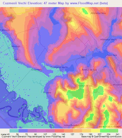 Cuzmenii Vechi,Moldova Elevation Map