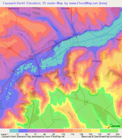 Causanii-Vechi,Moldova Elevation Map