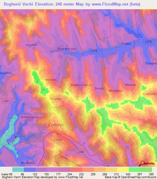 Boghenii Vechi,Moldova Elevation Map