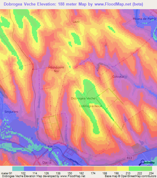 Dobrogea Veche,Moldova Elevation Map