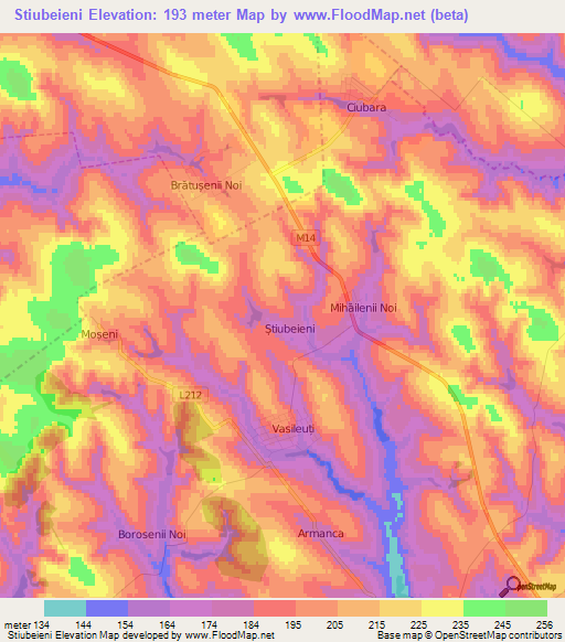 Stiubeieni,Moldova Elevation Map