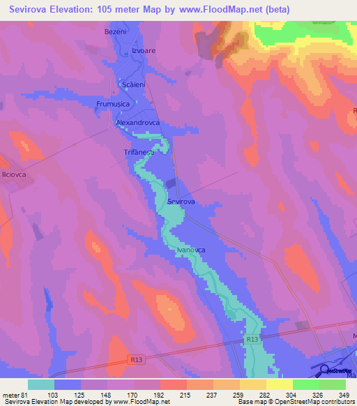 Sevirova,Moldova Elevation Map